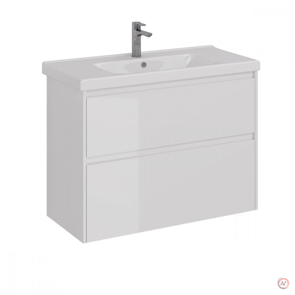 Тумба Lemark COMBI 100 см под 1 раковину, подвесная/напольная, 2 ящика, цвет корпуса, фасада: Белый глянец